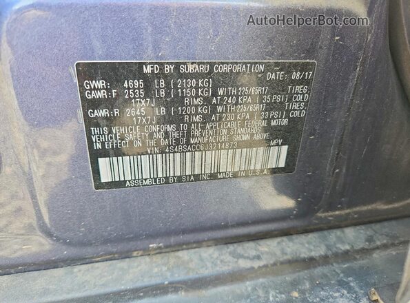 4S4BSACC6J3214873 2018 SUBARU OUTBACK Синий Вид подкапотного пространства
