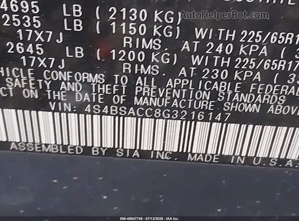 4S4BSACC8G3216147 2016 SUBARU OUTBACK Blue Вид підкапотного простору