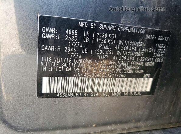 4S4BSACC8J3217760 2018 SUBARU OUTBACK Серый Вид наклейки с VIN-кодом