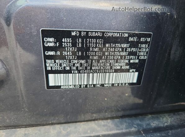 4S4BSACC9J3316569 2018 SUBARU OUTBACK Gray Vista del compartimento del motor