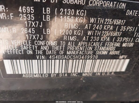 4S4BSADC5H3419920 2017 SUBARU OUTBACK Black Engine compartment view