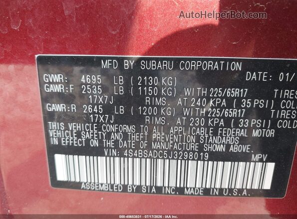 4S4BSADC5J3298019 2018 SUBARU OUTBACK Бордовый Вид подкапотного пространства