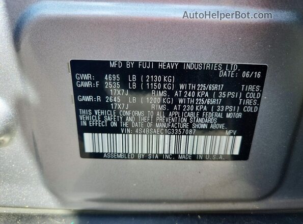 4S4BSAEC1G3357087 2016 SUBARU OUTBACK Silver Սալոնի 360 աստիճան տեսք
