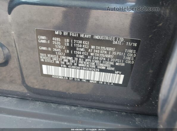 4S4BSAFC0H3302629 2017 SUBARU OUTBACK Gray Vista del compartimento del motor
