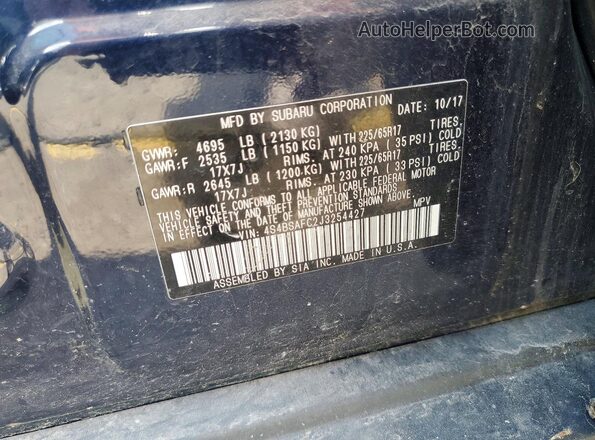 4S4BSAFC2J3254427 2018 SUBARU OUTBACK Blue Vista interior de 360 grados