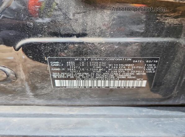 4S4BSAFC2K3324574 2019 SUBARU OUTBACK Black Widok wnętrza 360 stopni