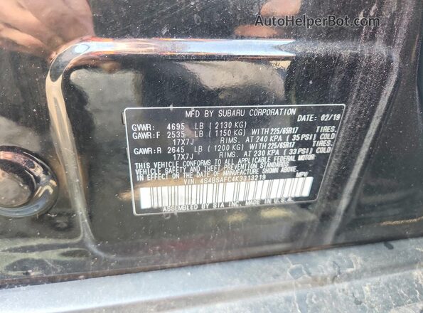 4S4BSAFC4K3313219 2019 SUBARU OUTBACK Черный Вид наклейки с VIN-кодом