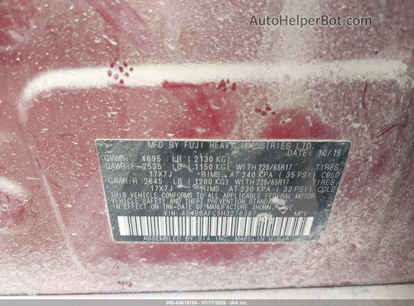 4S4BSAFC5H3276397 2017 SUBARU OUTBACK Red ძრავის განყოფილების ხედი
