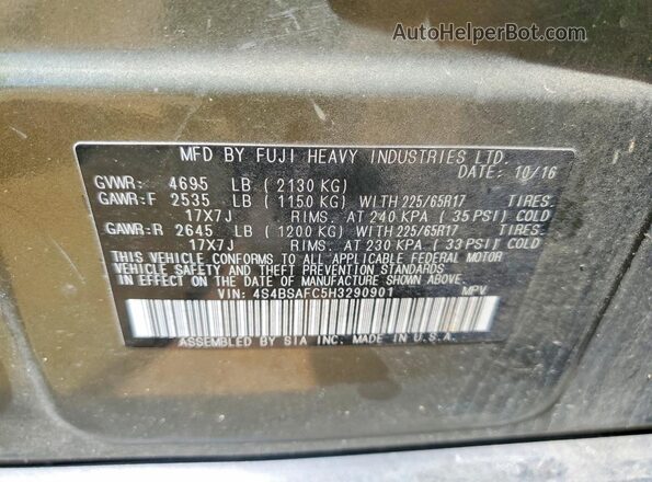 4S4BSAFC5H3290901 2017 SUBARU OUTBACK Зеленый Вид наклейки с VIN-кодом