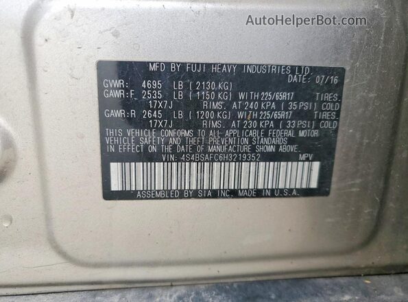 4S4BSAFC6H3219352 2017 SUBARU OUTBACK Silver Սալոնի 360 աստիճան տեսք