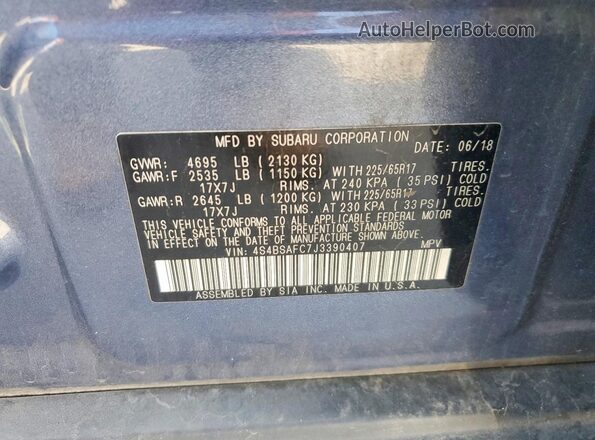 4S4BSAFC7J3390407 2018 SUBARU OUTBACK Синий Вид подкапотного пространства