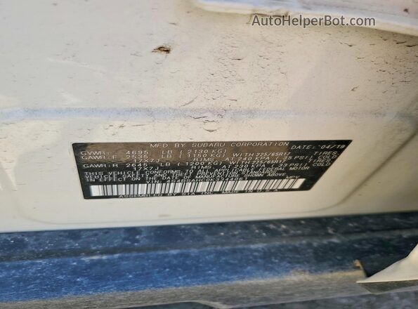 4S4BSAHC0K3344061 2019 SUBARU OUTBACK White VIN կոդի պիտակի տեսք