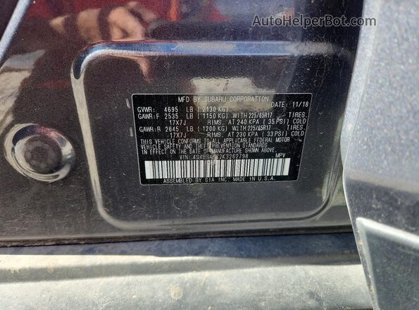 4S4BSAHC2K3262798 2019 SUBARU OUTBACK Gray ძრავის განყოფილების ხედი