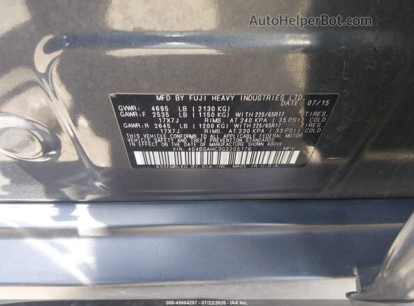 4S4BSAHC3G3205176 2016 SUBARU OUTBACK Gray Widok komory silnika