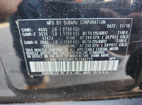 4S4BSAHC3K3264723 2019 SUBARU OUTBACK Black Սալոնի 360 աստիճան տեսք