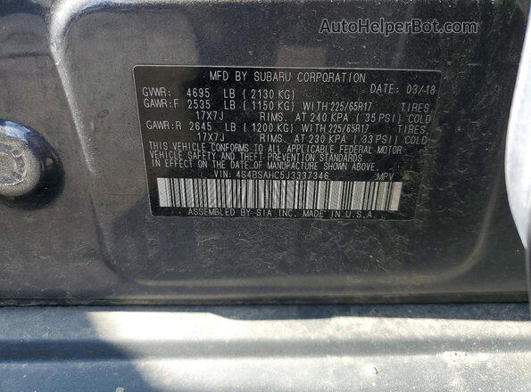 4S4BSAHC5J3337346 2018 SUBARU OUTBACK Gray Engine compartment view