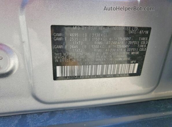 4S4BSAHC7H3223553 2017 SUBARU OUTBACK Silver Vista de la etiqueta del VIN
