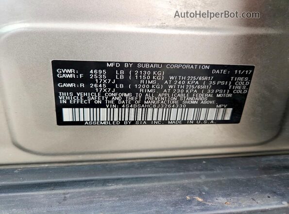 4S4BSAHC8J3264330 2018 SUBARU OUTBACK Tan Engine compartment view
