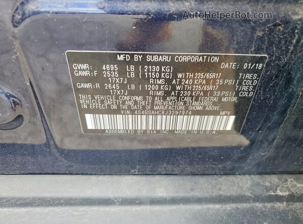 4S4BSAHC8J3297974 2018 SUBARU OUTBACK Blue სალონის 360-გრადუსიანი ხედი