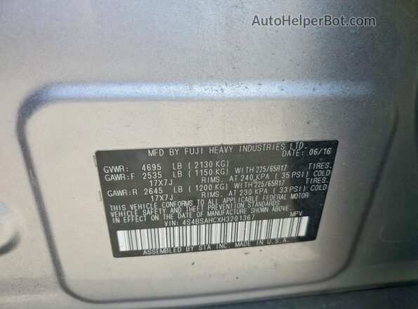 4S4BSAHCXH3201367 2017 SUBARU OUTBACK Silver Engine compartment view