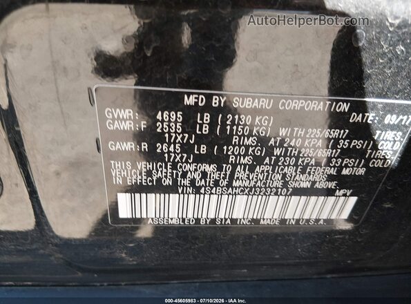 4S4BSAHCXJ3232107 2018 SUBARU OUTBACK Black Շարժիչի բաժամունքի տեսք