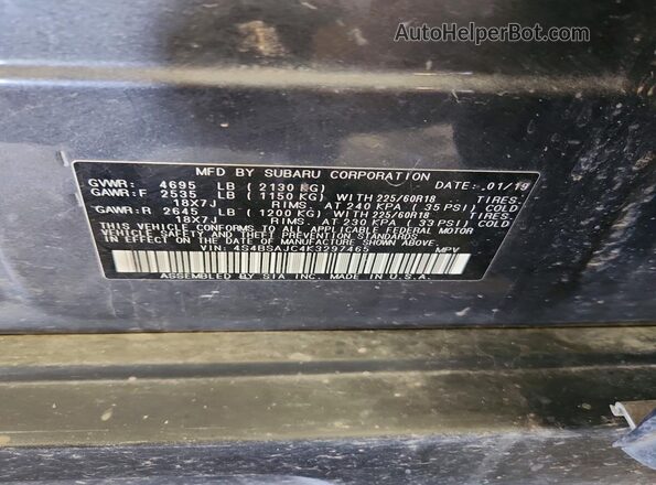 4S4BSAJC4K3297465 2019 SUBARU OUTBACK Gray ძრავის განყოფილების ხედი