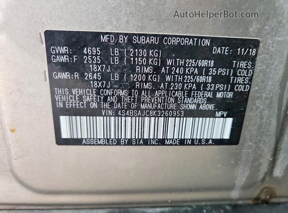 4S4BSAJC8K3260953 2019 SUBARU OUTBACK Tan Engine compartment view
