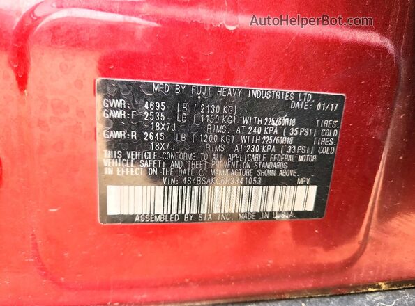 4S4BSAKC6H3341053 2017 SUBARU OUTBACK Red სალონის 360-გრადუსიანი ხედი