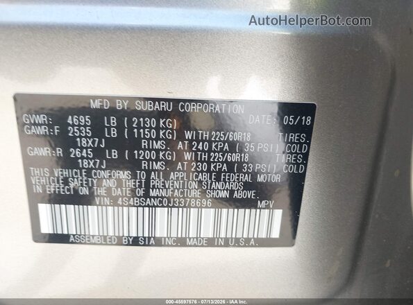 4S4BSANC0J3378696 2018 SUBARU OUTBACK Tan Engine compartment view