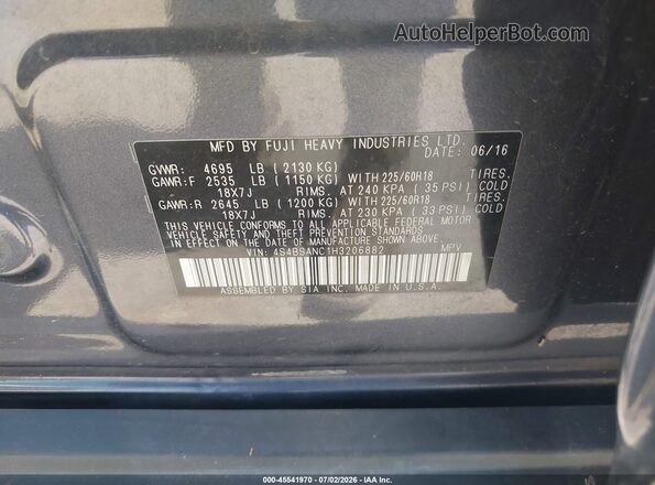4S4BSANC1H3206882 2017 SUBARU OUTBACK Gray Widok komory silnika