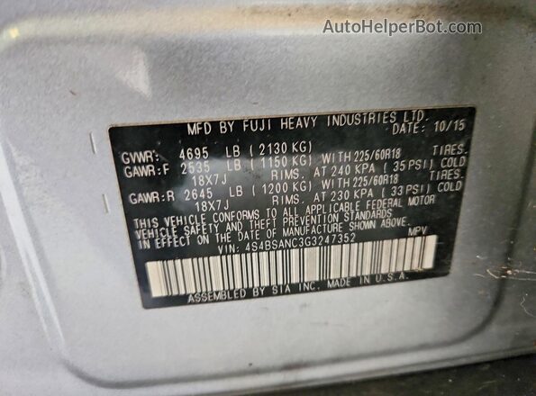 4S4BSANC3G3247352 2016 SUBARU OUTBACK Silver Engine compartment view