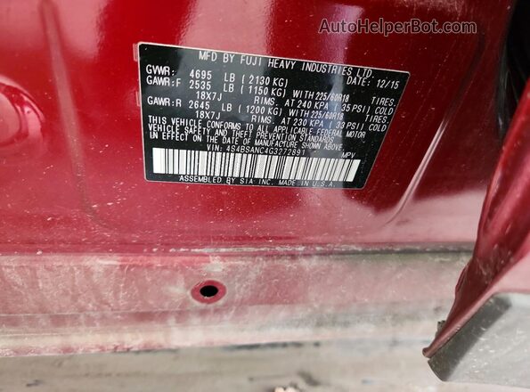 4S4BSANC4G3272891 2016 SUBARU OUTBACK Burgundy Vista interior de 360 grados