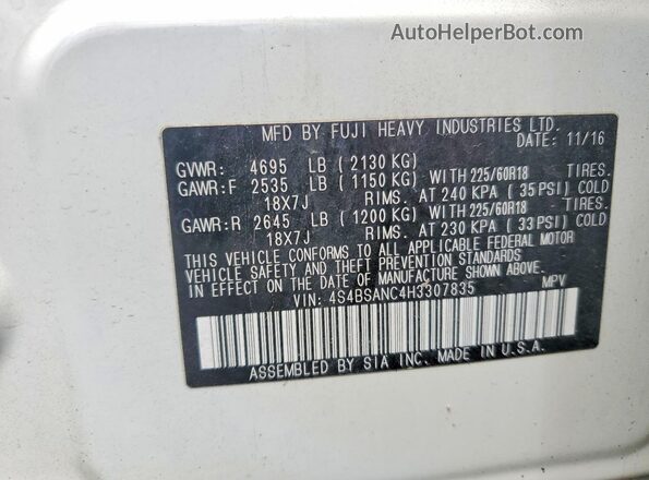 4S4BSANC4H3307835 2017 SUBARU OUTBACK White Շարժիչի բաժամունքի տեսք