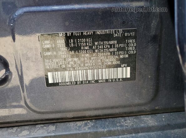 4S4BSANC4H3326630 2017 SUBARU OUTBACK Gray Engine compartment view