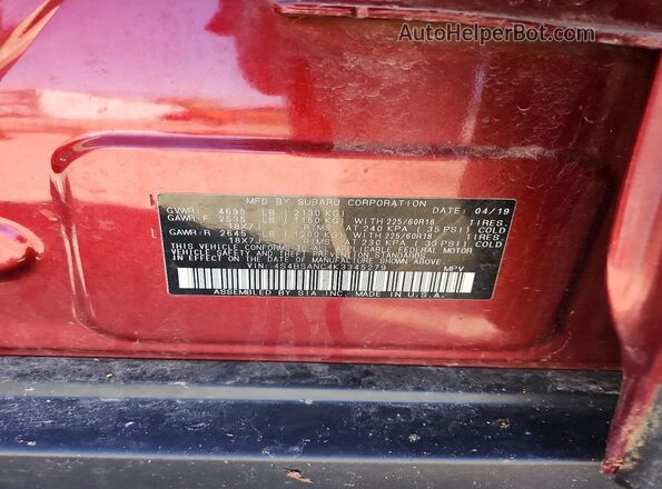 4S4BSANC4K3345279 2019 SUBARU OUTBACK Maroon Widok komory silnika
