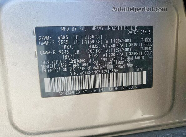 4S4BSANC5H3218596 2017 SUBARU OUTBACK Gold Widok komory silnika