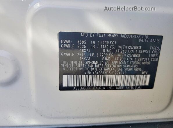 4S4BSANC5H3224012 2017 SUBARU OUTBACK White Вид підкапотного простору