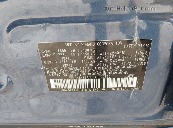 4S4BSANC5K3300836 2019 SUBARU OUTBACK Blue Widok komory silnika