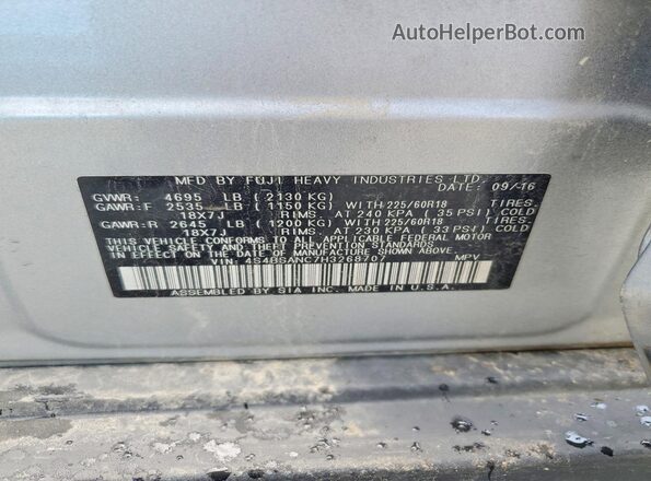 4S4BSANC7H3268707 2017 SUBARU OUTBACK Silver Vista de la etiqueta del VIN