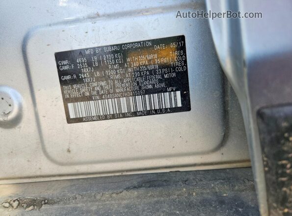 4S4BSANC7H3415057 2017 SUBARU OUTBACK Silver Vista interior de 360 grados