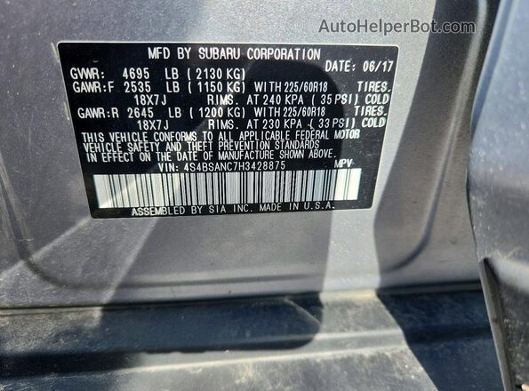 4S4BSANC7H3428875 2017 SUBARU OUTBACK Silver Widok komory silnika