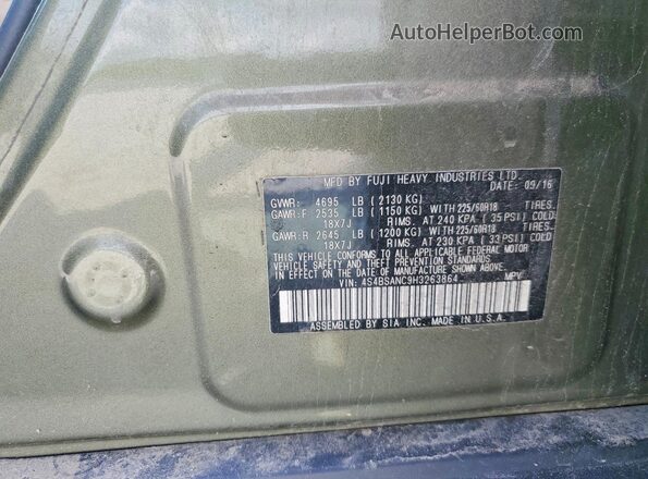 4S4BSANC9H3263864 2017 SUBARU OUTBACK Green Вид підкапотного простору