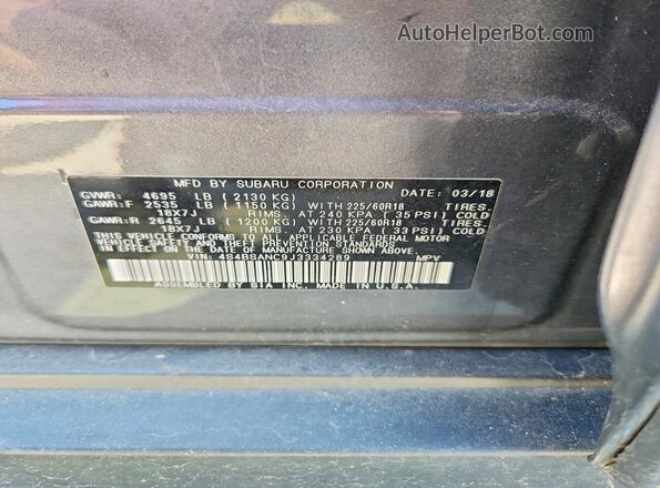 4S4BSANC9J3334289 2018 SUBARU OUTBACK Серый Вид подкапотного пространства