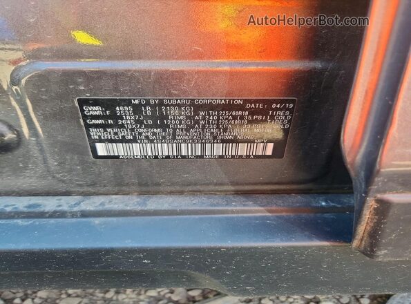 4S4BSANC9K3346346 2019 SUBARU OUTBACK Gray VIN sticker view