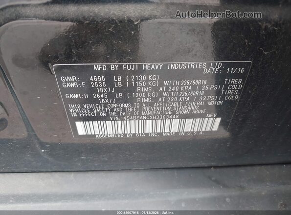 4S4BSANCXH3303448 2017 SUBARU OUTBACK Black Engine compartment view