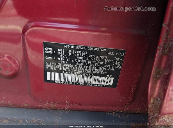 4S4BSANCXJ3344247 2018 SUBARU OUTBACK Red Вид підкапотного простору