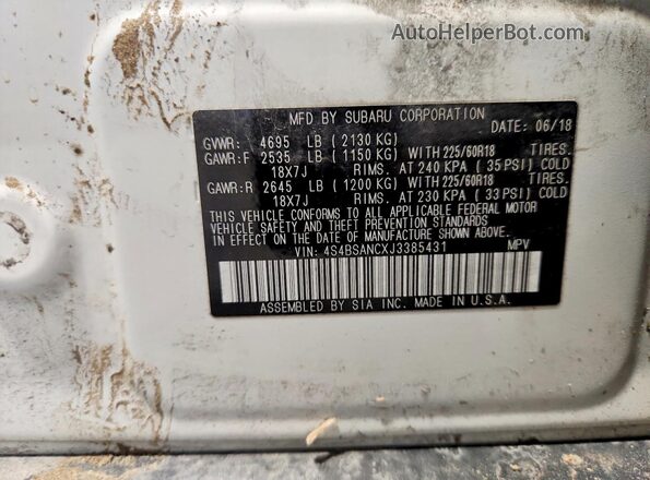 4S4BSANCXJ3385431 2018 SUBARU OUTBACK White Vista de la etiqueta del VIN