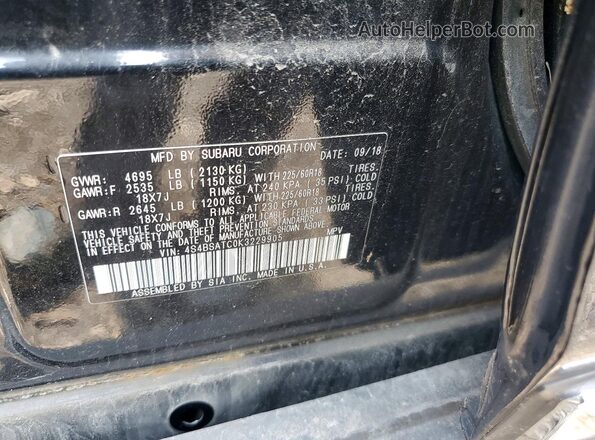 4S4BSATC0K3229905 2019 SUBARU OUTBACK Black Vista de la etiqueta del VIN