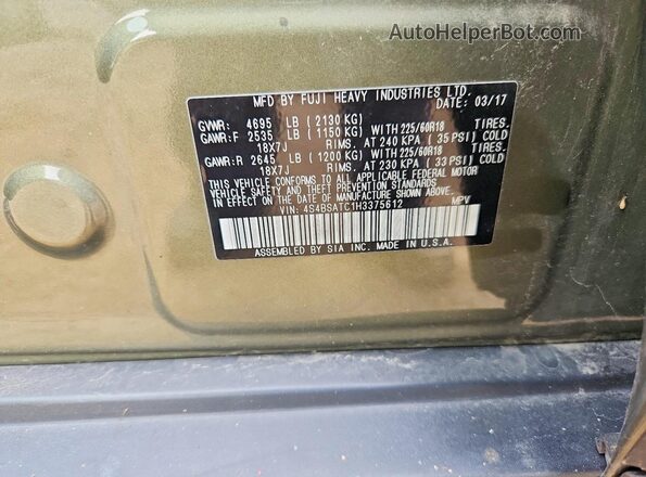 4S4BSATC1H3375612 2017 SUBARU OUTBACK Зеленый Вид наклейки с VIN-кодом