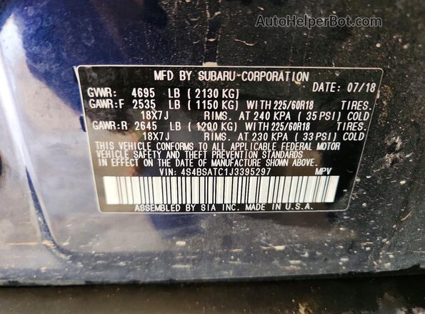 4S4BSATC1J3395297 2018 SUBARU OUTBACK Синий Вид наклейки с VIN-кодом